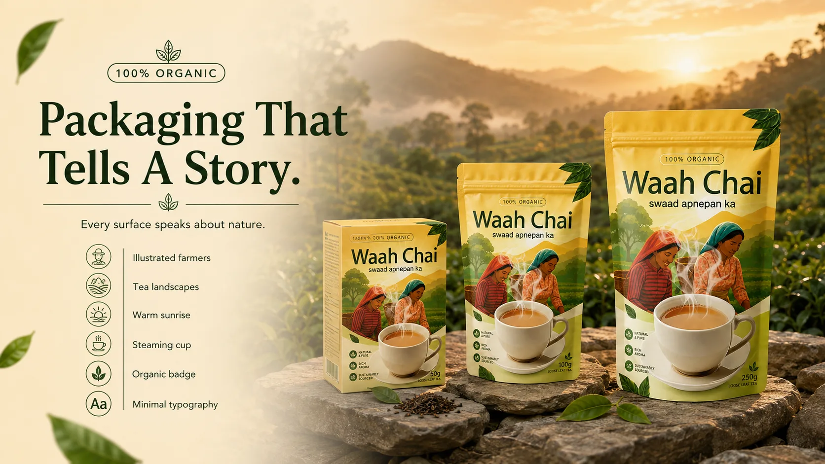 Waah Chai — Packaging Design packaging & visual design mockup 8 by Raghav Chopra